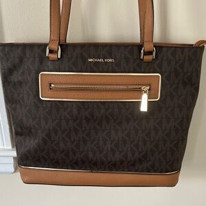 Michael Kors Dark Brown Logo Tote with Tan Trim